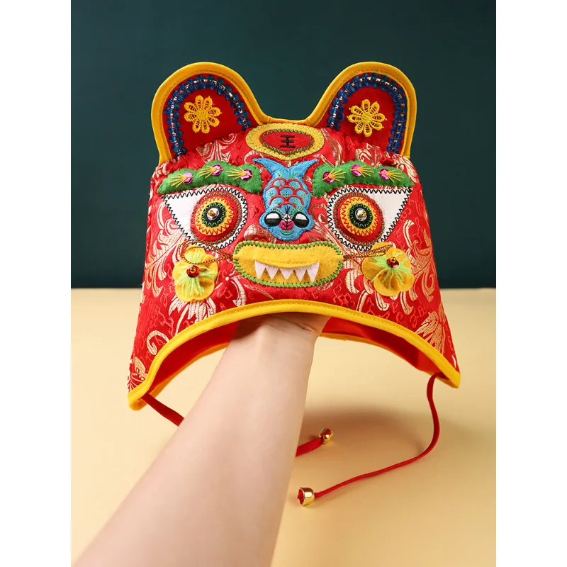 

Tiger Head Hat New Baby Traditional Chinese Style Embroidery Full Moon a Hundred Day Birthday Wine Photo Zhuazhou Babies'