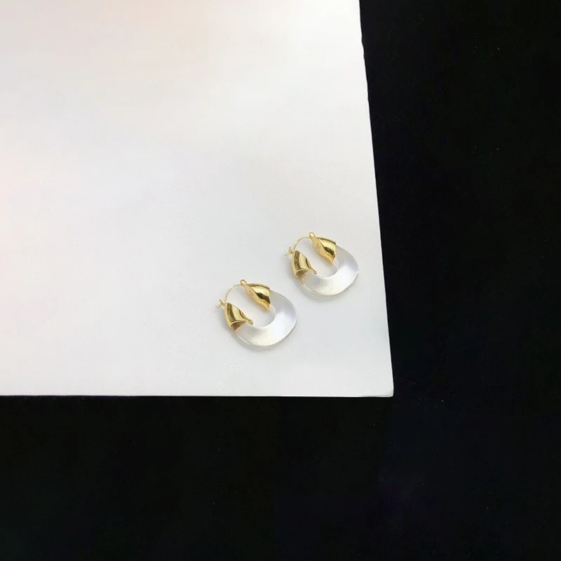 

Classic Simple White Gold Cyan Gold Duplex Translucent Acrylic Hoop Earrings For Women Trendy Fashion Jewelry