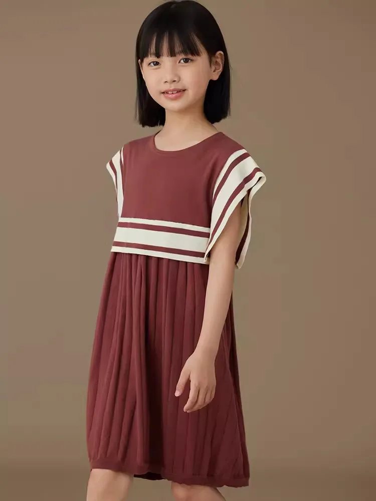 3-19T Summer Kids Girl Dress Sweet Solid Color Knitted Sleeveless Dresses Simple Fashion Korean Casual Sundress Beach Vestidos