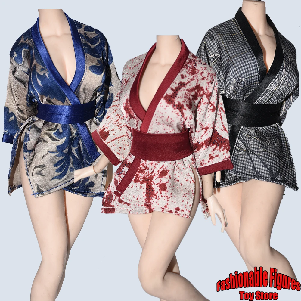 1/6 Female Solider Cardigan Kimono Yukata Printed Robe Dress Cosplay Costume With Belt Fit 12Inch Action Figure Model Dolls