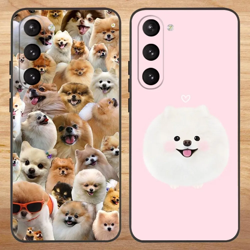 Cute Pomeranian Dogs Phone Case For Samsung S23,23,22,30,21,10,9,Note20 Ultra,Lite,Ultra,5G,Plus,FE,Black Soft Case