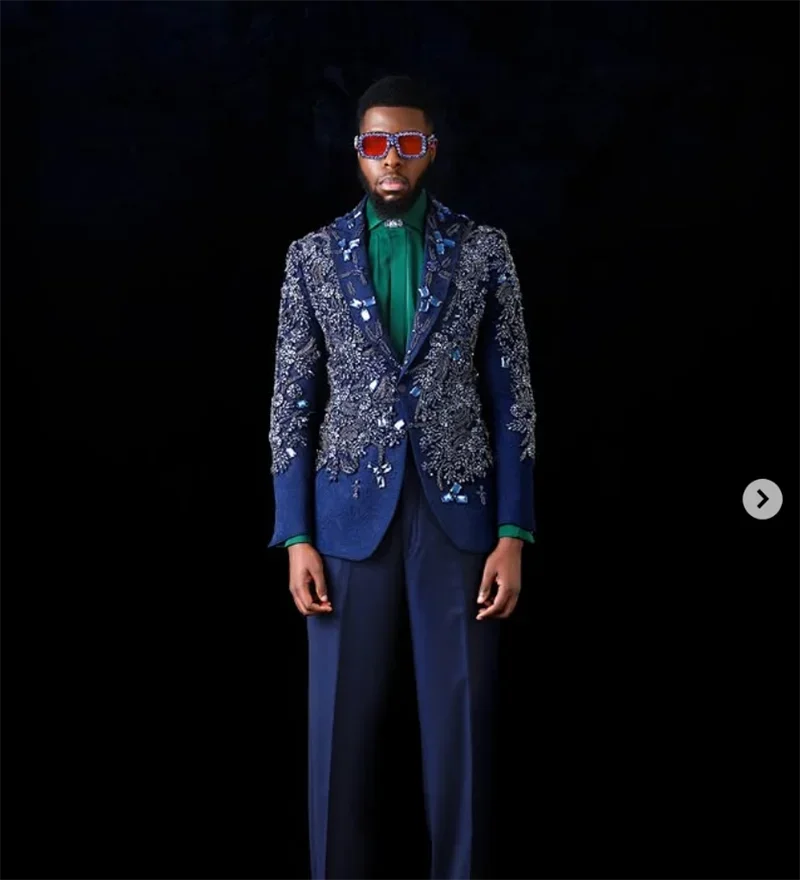

New fashion Crystal Sequined 2-piece Men's Suit Delicate Evening Dress Wedding Party Dress Prom Gowns Special Occasion Gowns