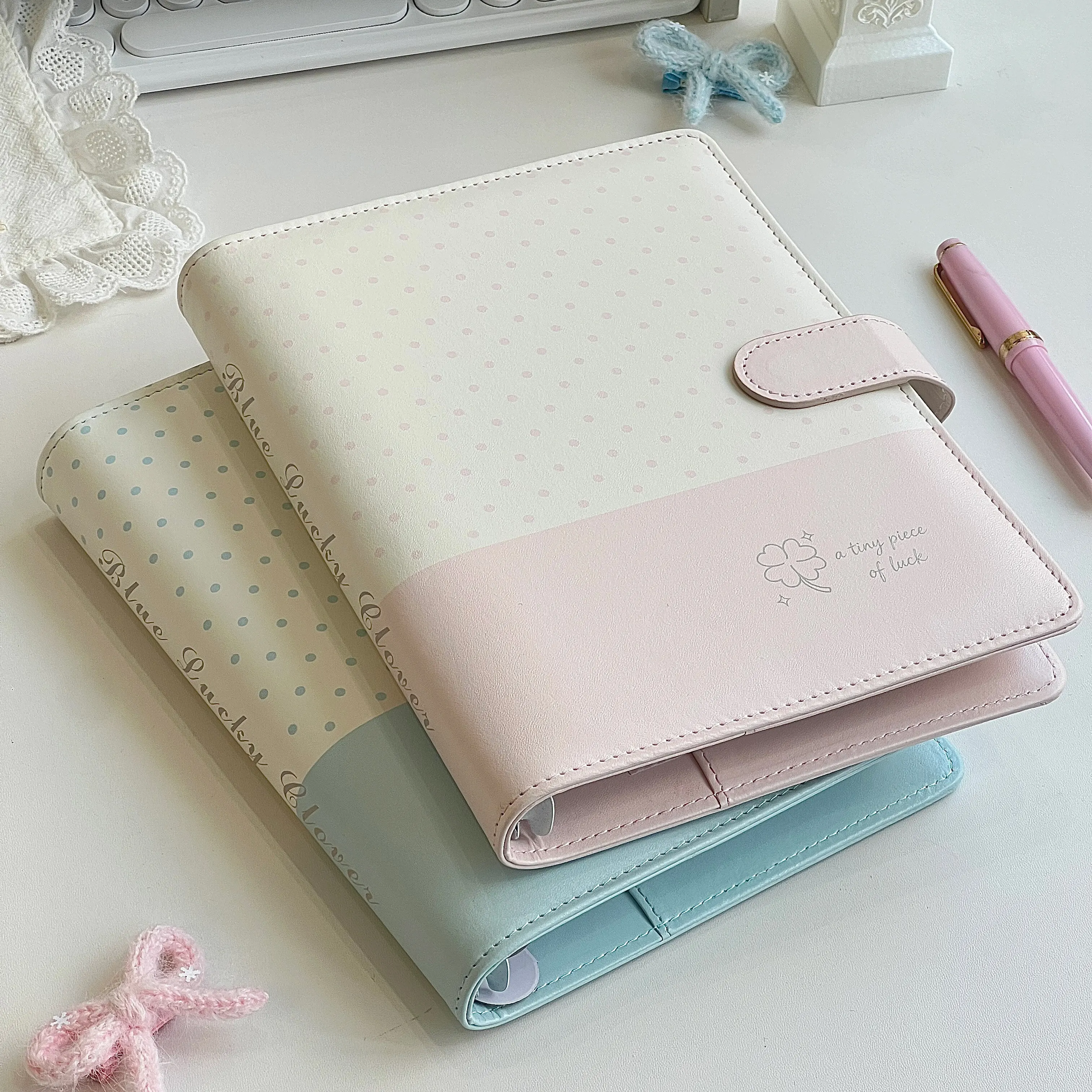 Cute Pink Polka Dot A5 4-Pocket Card Album – PU Leather Cover Binder for Polaroid Photo Collecting Small Cards