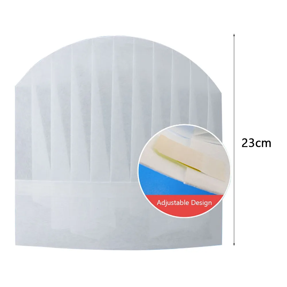 

20 шт. высококачественных одноразовых поварских колпаков из нетканого материала, белые, утолщенные, регулируемые, для приготовления пищи