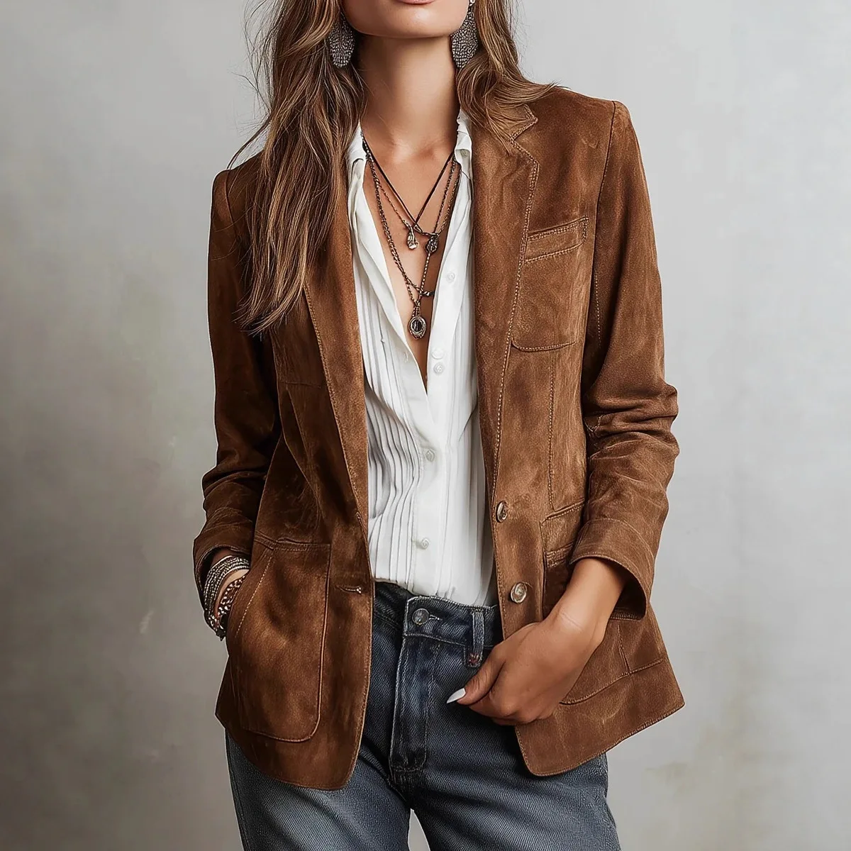 

2025 Women's Fashion Jacket Elegant Vintage Suede Single-Breasted Women's Coat