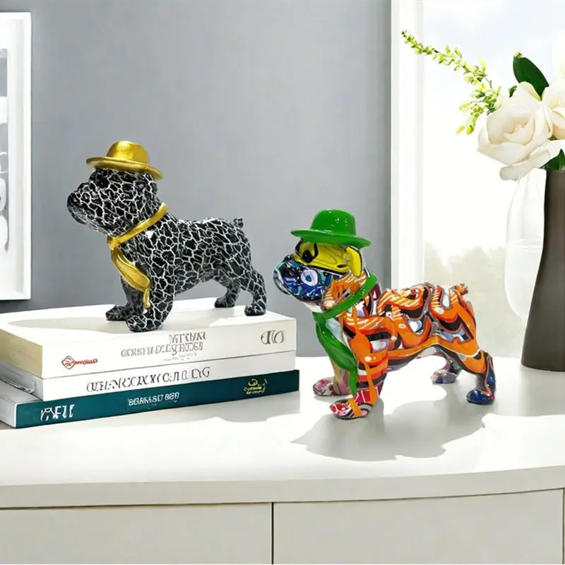 

Creative Colorful French Bulldog Resin Statue Graffiti Dog Figurines Crafts Nordic Cabinet Room Desktop Decor Animal Ornament