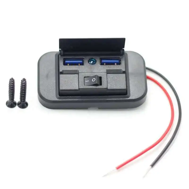 

Usb Car Charging Dual Qc3.0 Blue LED 2-Port Fast Charge Push Button Control C-Socket For Rvs