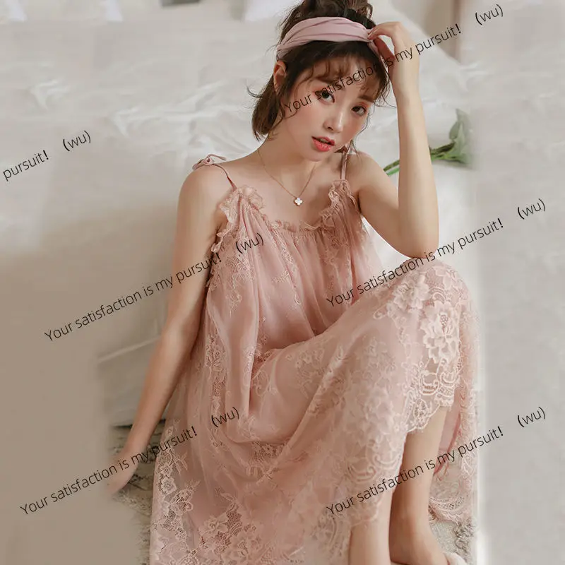 

Lace Slip Dress Nightgown for Women Home Wear Sexy Korean Cute Pajamas Woman Sleep Pajama Nightie Night Very Sexuality Silk New
