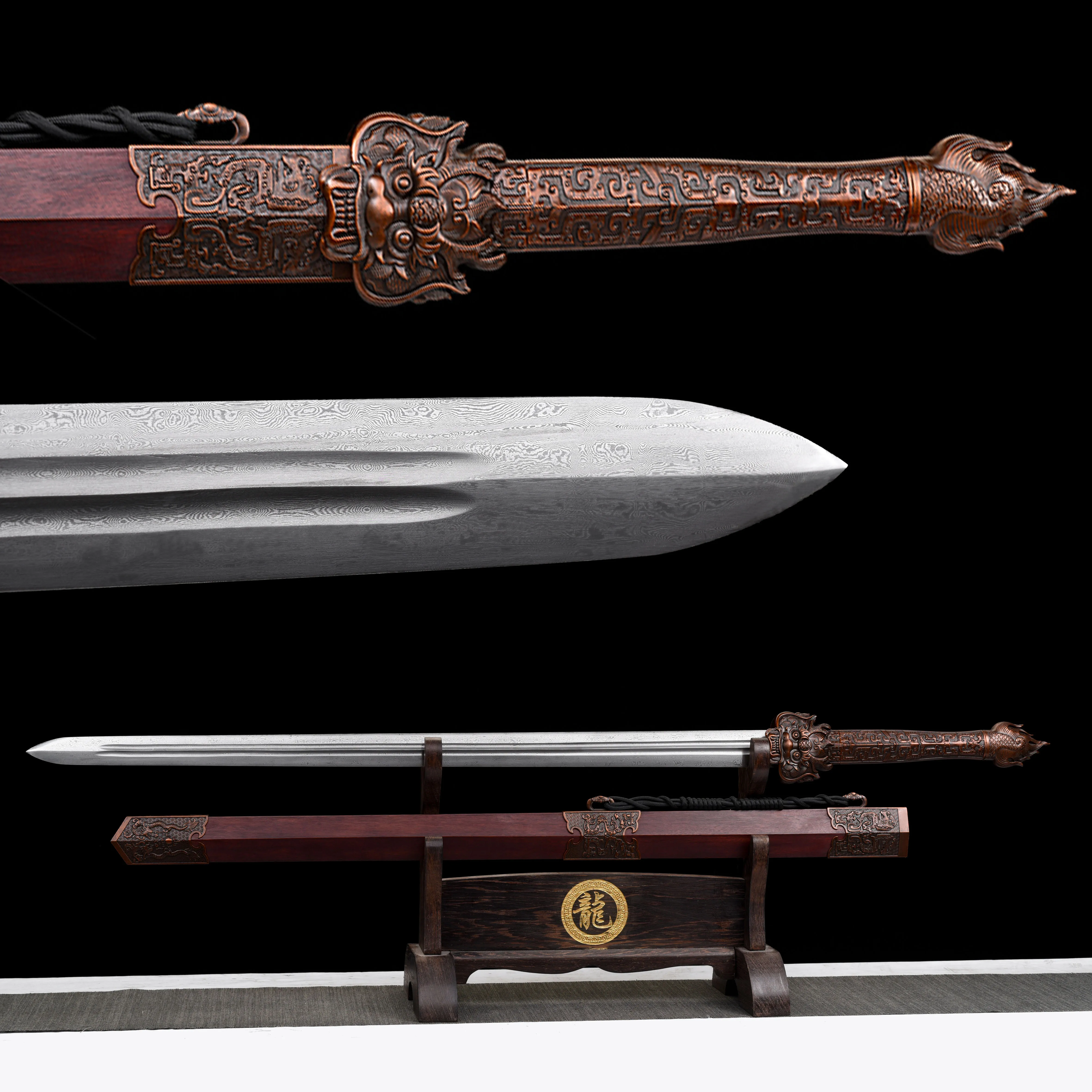 

107cm Medieval Chinese feng shui Hell Devil samurai sword katana Damascus steel Shirasaya Sharp weapons Ninja training martial