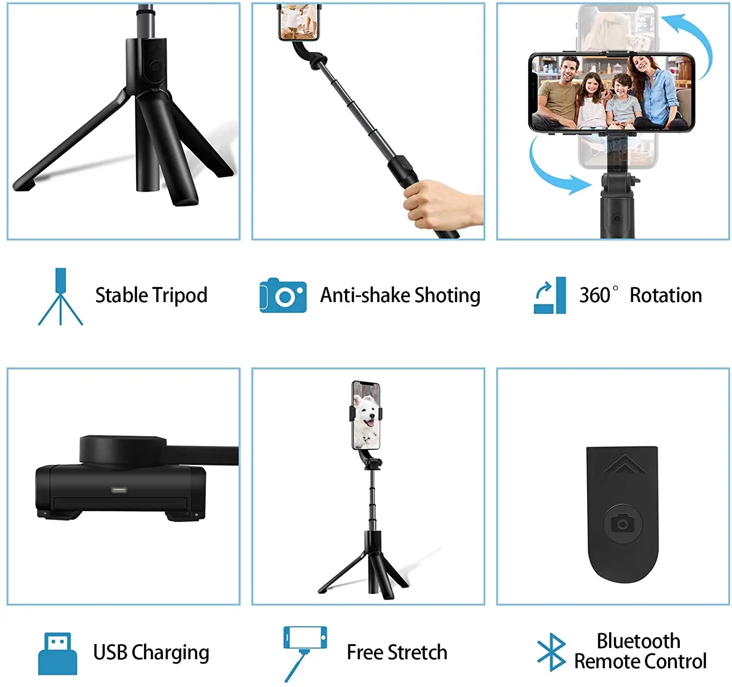 H5 Handheld Gimbal Stabilizer Selfie Sticks Camera Aluminum Alloy Usb Anti-shake Remote Control Zoom For Smartphone Gopro Tripod