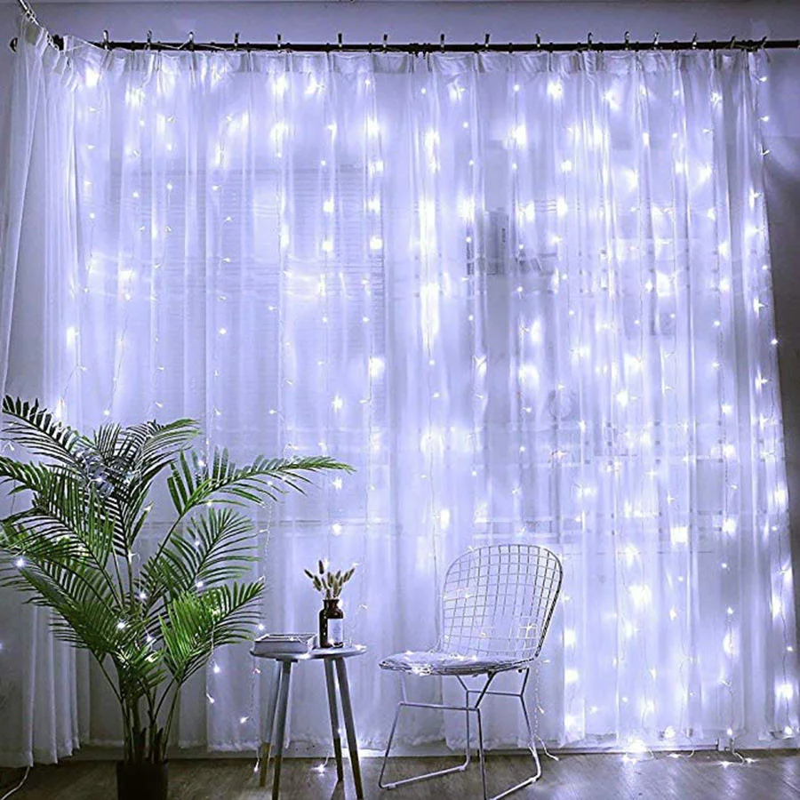 Imagem -03 - Cortina de Suspensão Luzes da Corda 3x3m 300 Led Conectável Natal Fadas Icicle Luzes para o Quarto Parede Festa ao ar Livre Decoração Interior