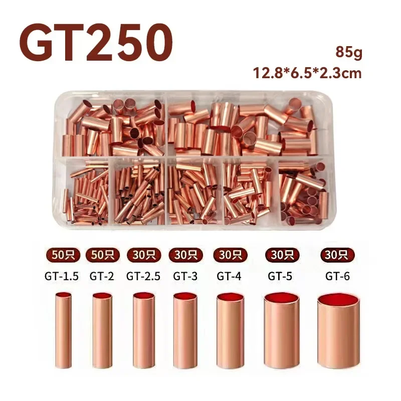 125/250-teiliges Kabelendhülsen-Set, 7 Größen, Kupfer-Crimpklemmen, nicht isolierte elektrische Stoßverbinder, Sortiment-Set