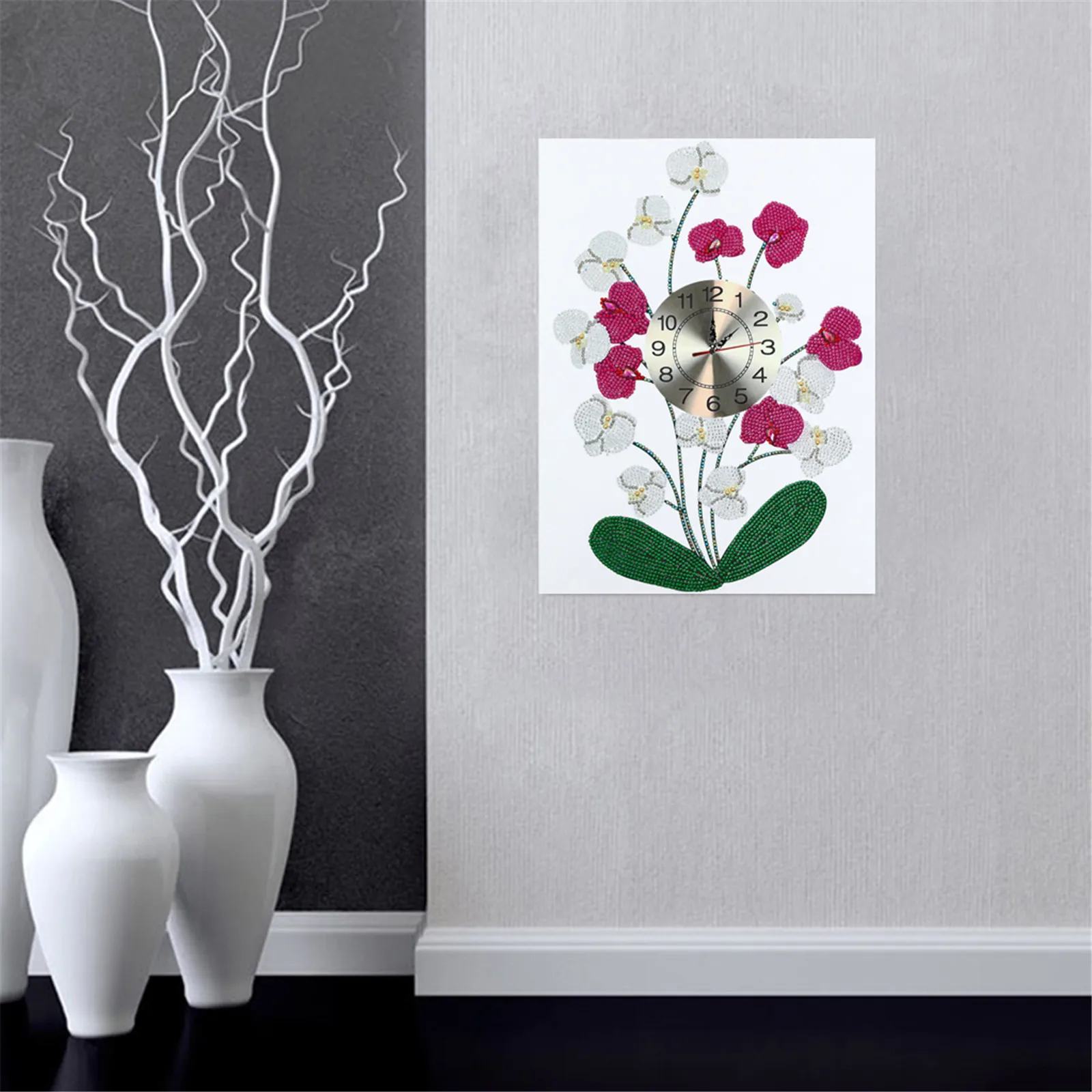 1 set of DIY peacock/flower diamond painting clock, frameless canvas material and sporty wall decoration diamond art clock - view 4