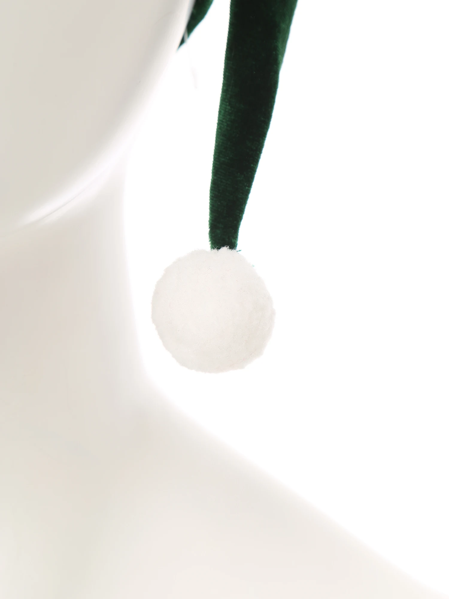 Women Christmas Fairy Elf Hat Headwear Green Velvet Hat White Pompom Long Hat for Xmas Party Dress Up Costumes Accessory