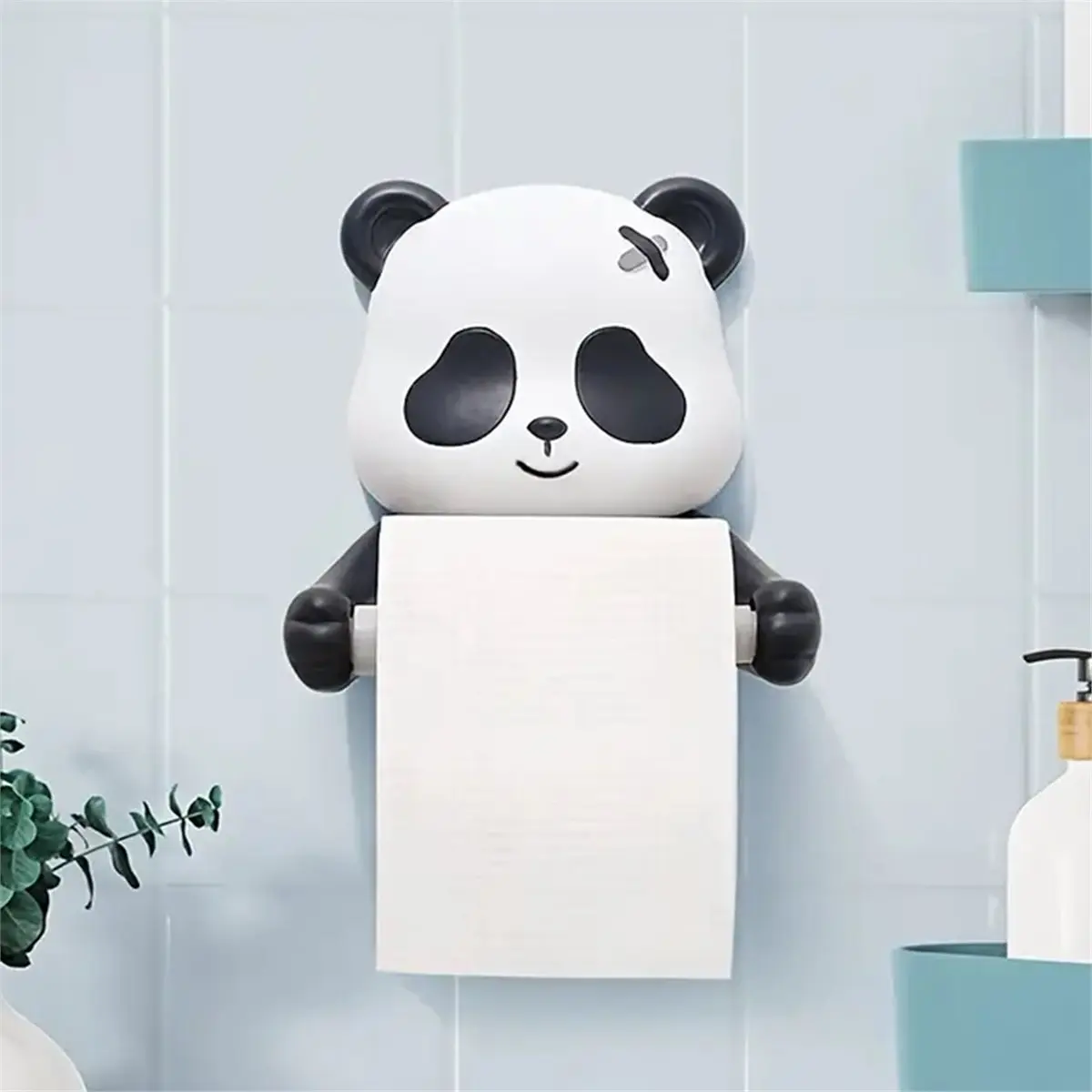 ABNH Cartoon Panda Wall-Mounted Toilet Paper Holder, Plastic Material Treatment, Bathroom Tissue Roll Holder