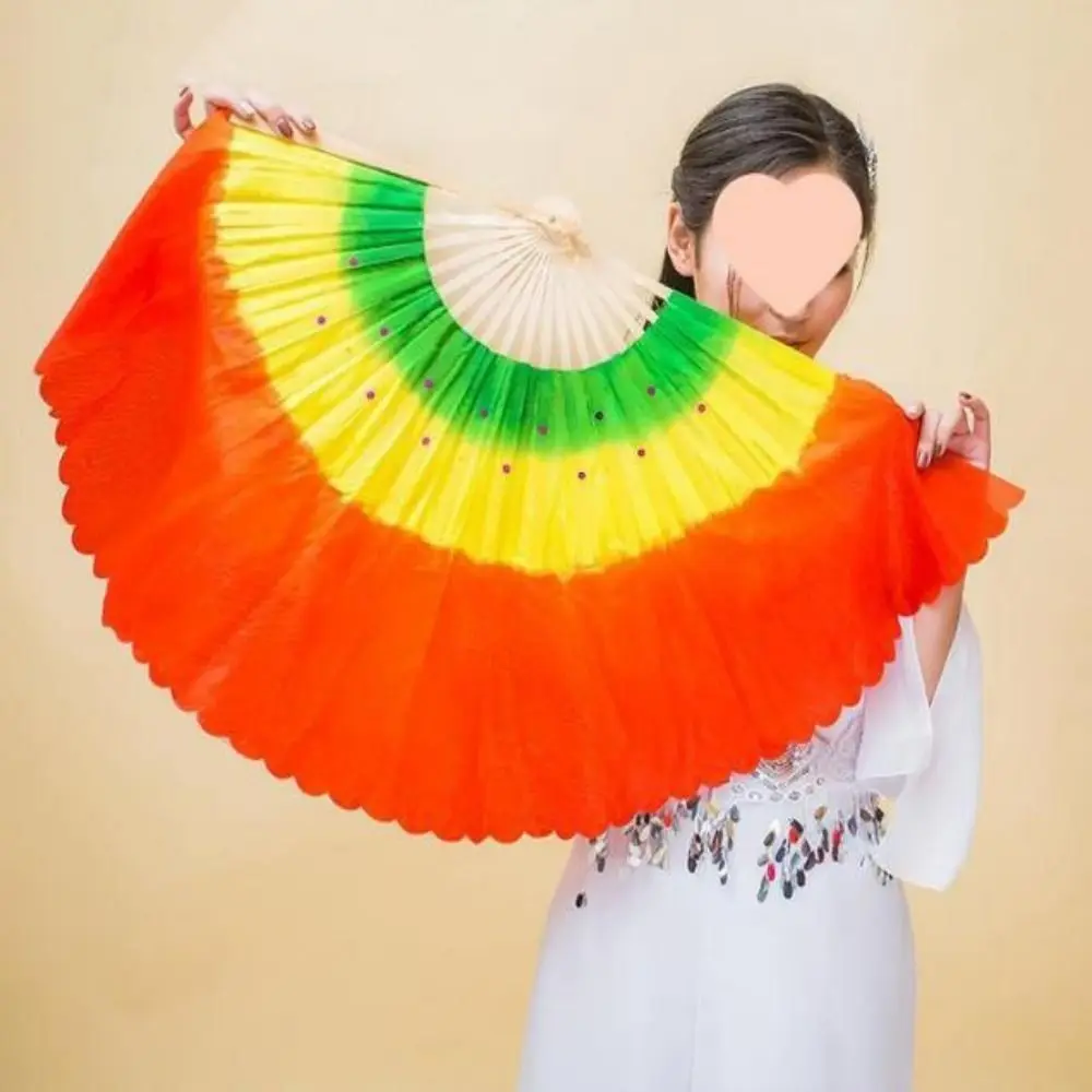 26/31 سنتيمتر الخيزران الصينية قصيرة الرقص الشرقي مروحة 10/20 سنتيمتر نصف دائرة الحرير الحجاب متعدد الألوان أزواج يانغكو الرقص الخيزران المشجعين