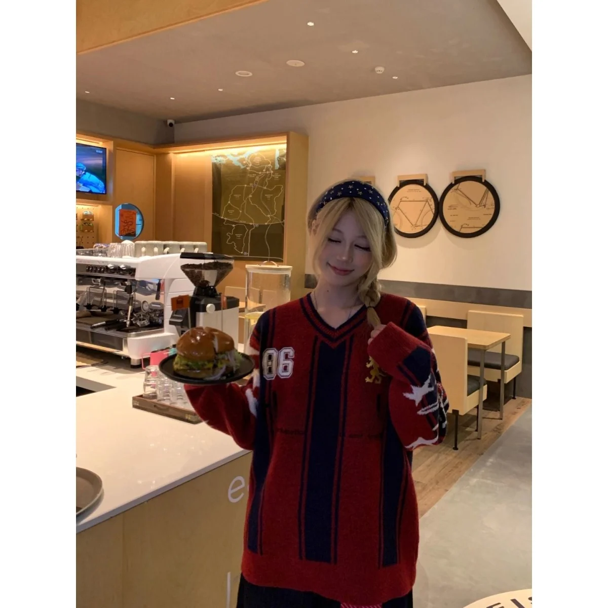 American Stripe Knitted Polar Fce Sweatirt Casual Loose Slimming Men's New Sle Trendy Brand Knitted Top