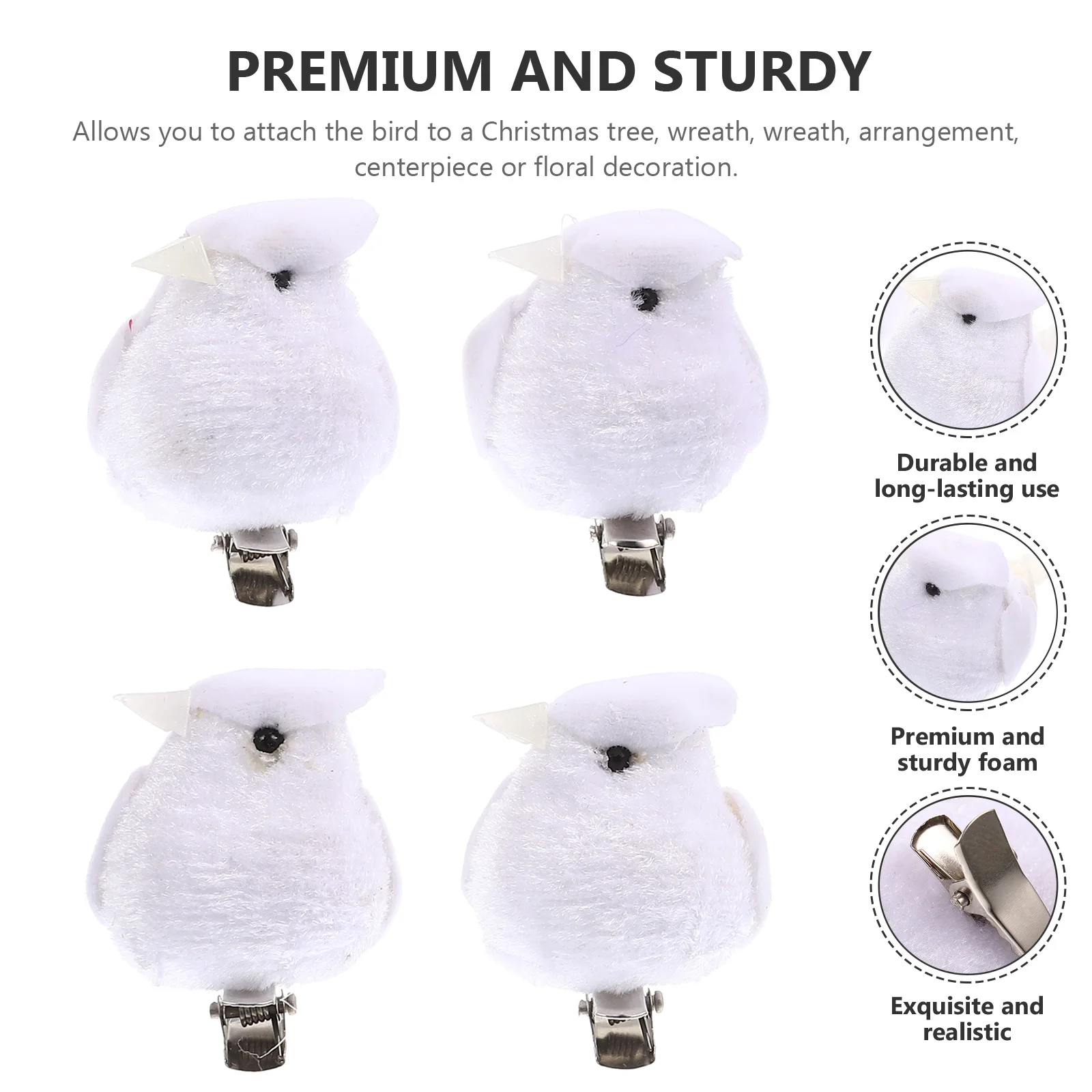 

4Pcs Simulation Artificial Foam Decoration Clips for Christmas Tree Garden Yard Patio Scene Layout Bird Decor