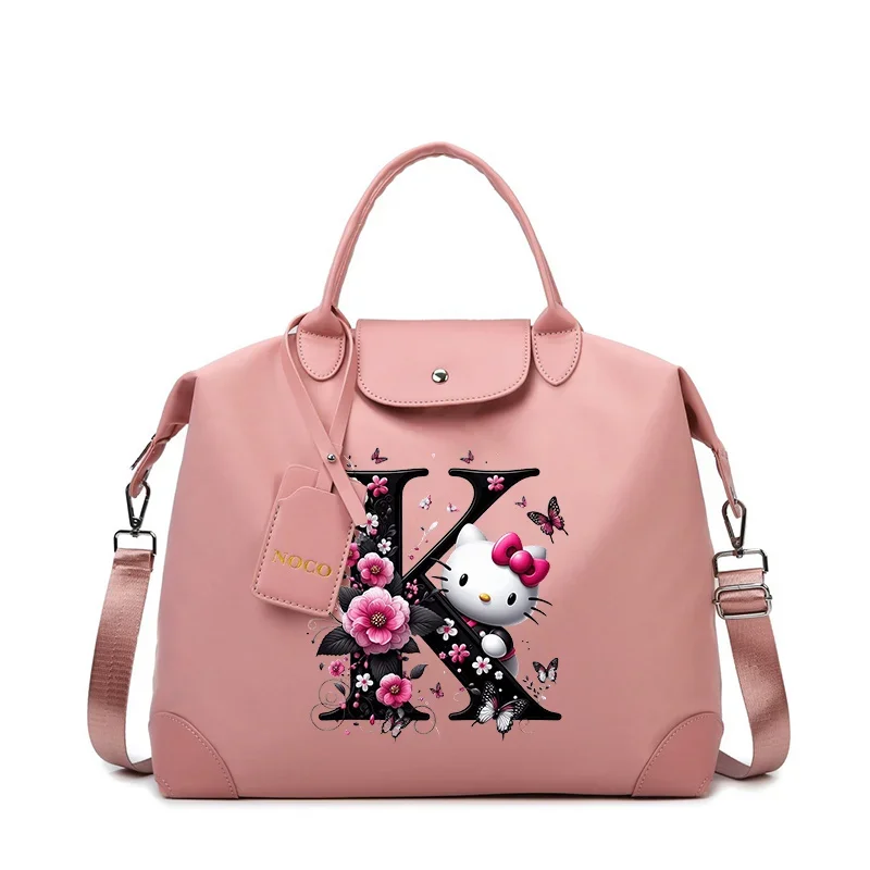 Hello Kitty Tote Bag Women Pink Large Capacity Shoulder Pack Sanrio Letter Print Pink Travel Outdoor Storage Bags Birthday Gift