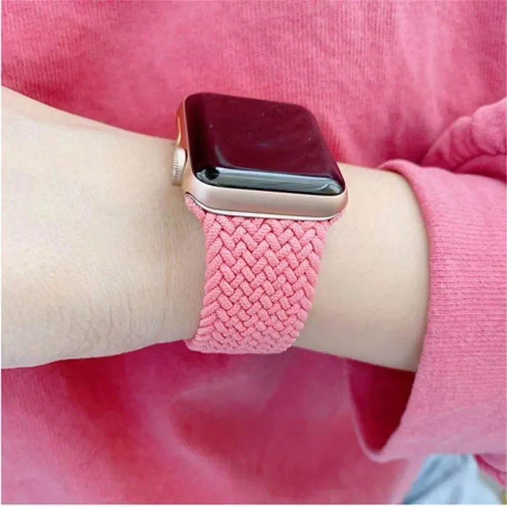 Tali Solo Kepang untuk Tali Jam Tangan Apple 49Mm 45Mm 44Mm 42Mm 41Mm 40Mm Gelang Nilon Correa IWatch Seri 9 7 SE 6 8 5 Ultra 4 3