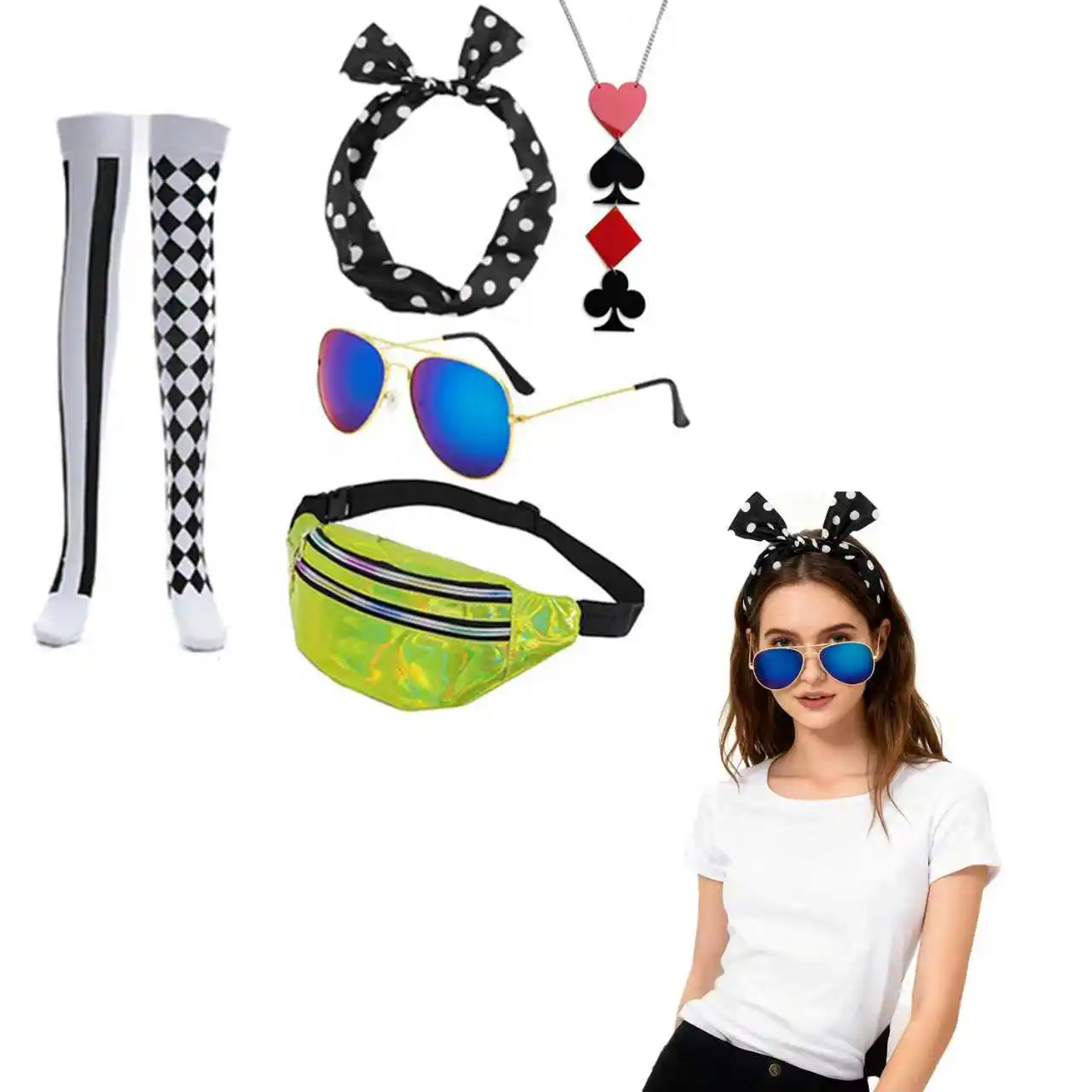 PESENAR Casino Dealer Kostuum Accessoires Set voor Vrouwen 6-delig Halloween Casino Night Las Vegas Game Thema Party Supply