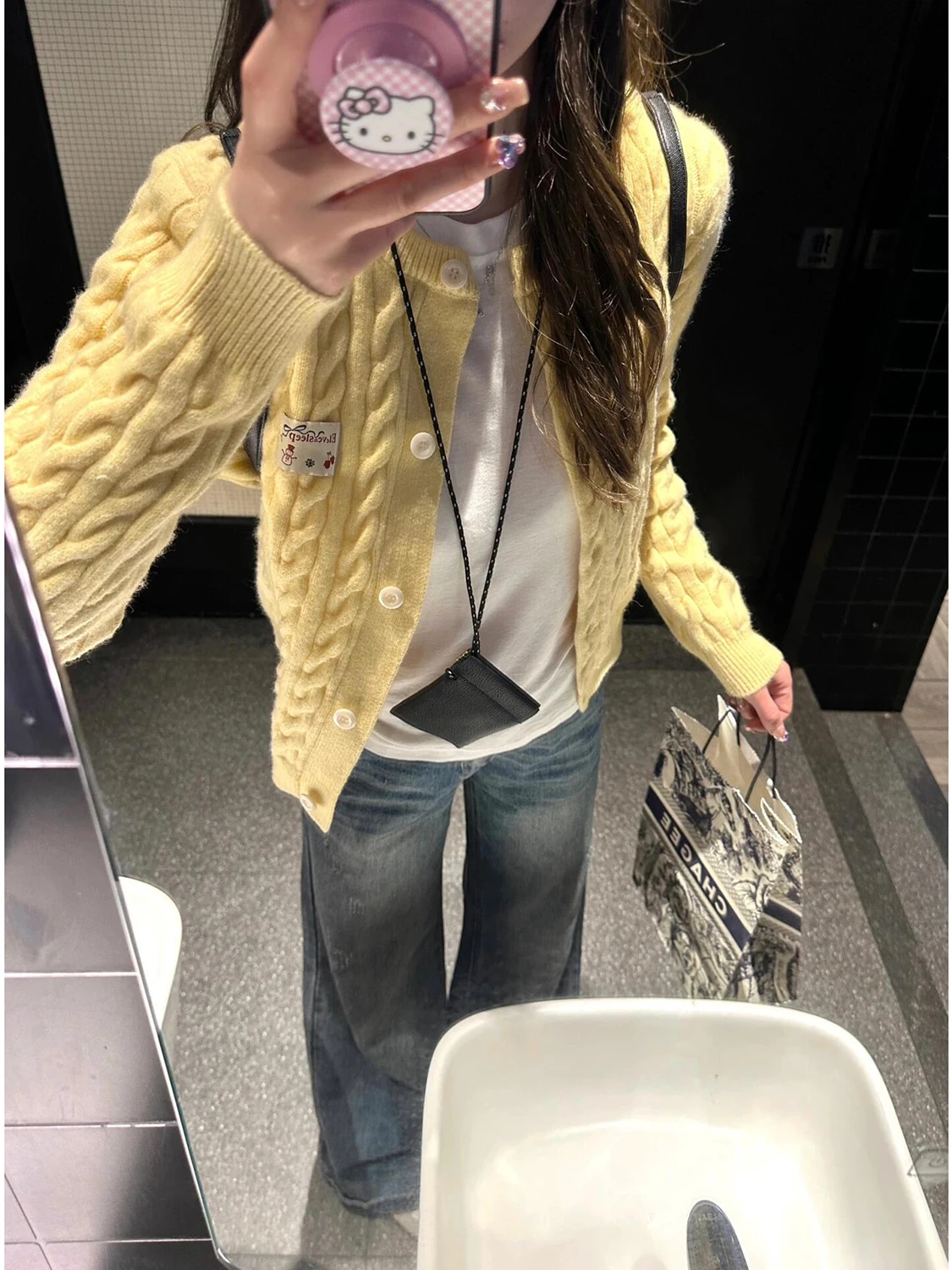 

Korean Sle Yellow Twisted Knitted Open Cardigan Women's Long Sve Outerwear Sweater Jaet Premium Feeling Autumn Winter ...