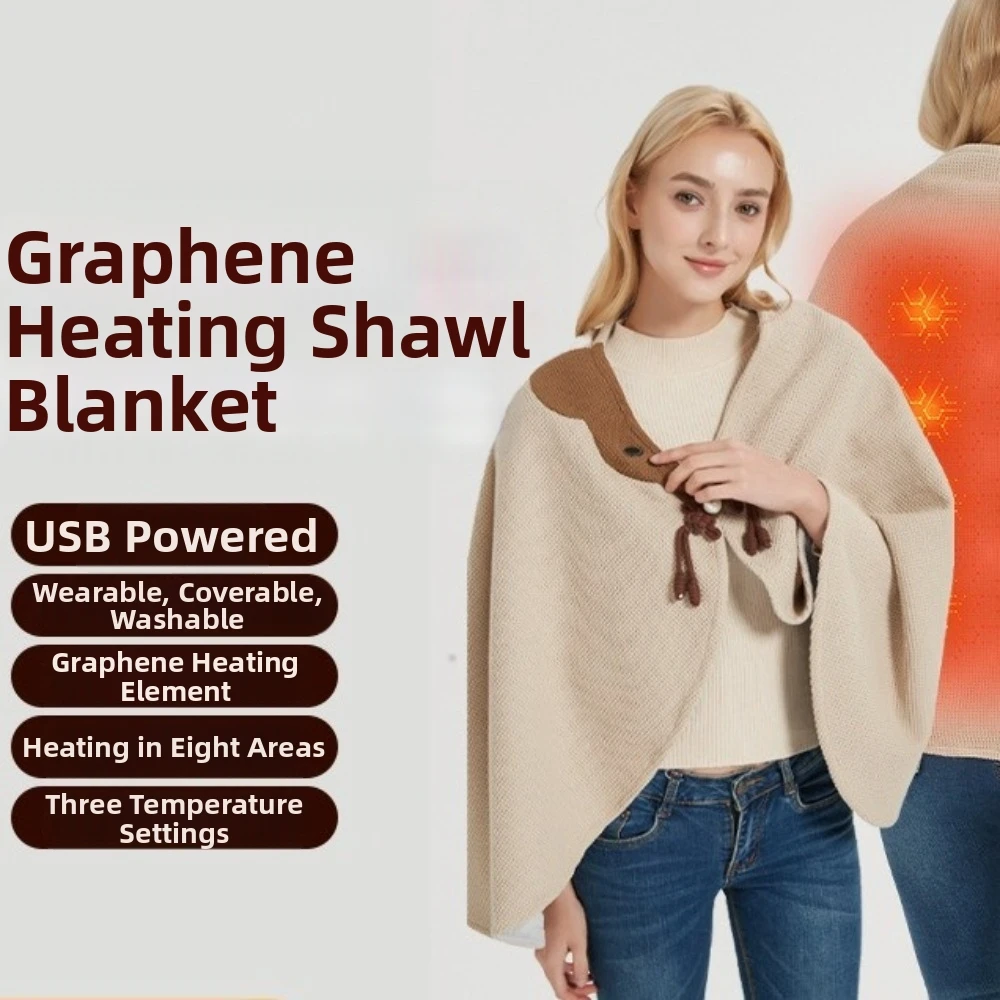 Convenient Washable USB Heating Shawl 3 Heated Level Warming Electric Blanket USB-Powered Soft Thermal Blankets Office