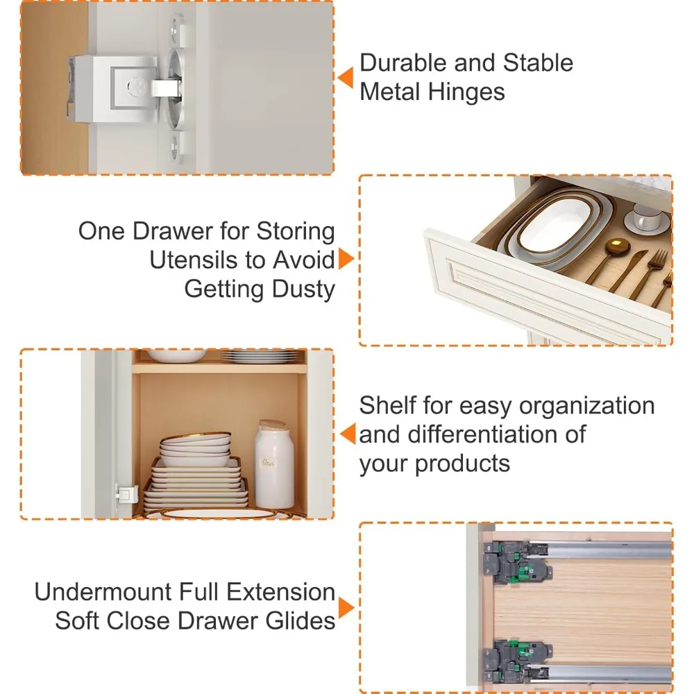 خزائن قاعدة المطبخ من LOVMOR، خزانة تخزين جانبية، خزانة مدخل مع درج واحد ورف قابل للتعديل، 24 عرض × 24 عمق × 34-1/2