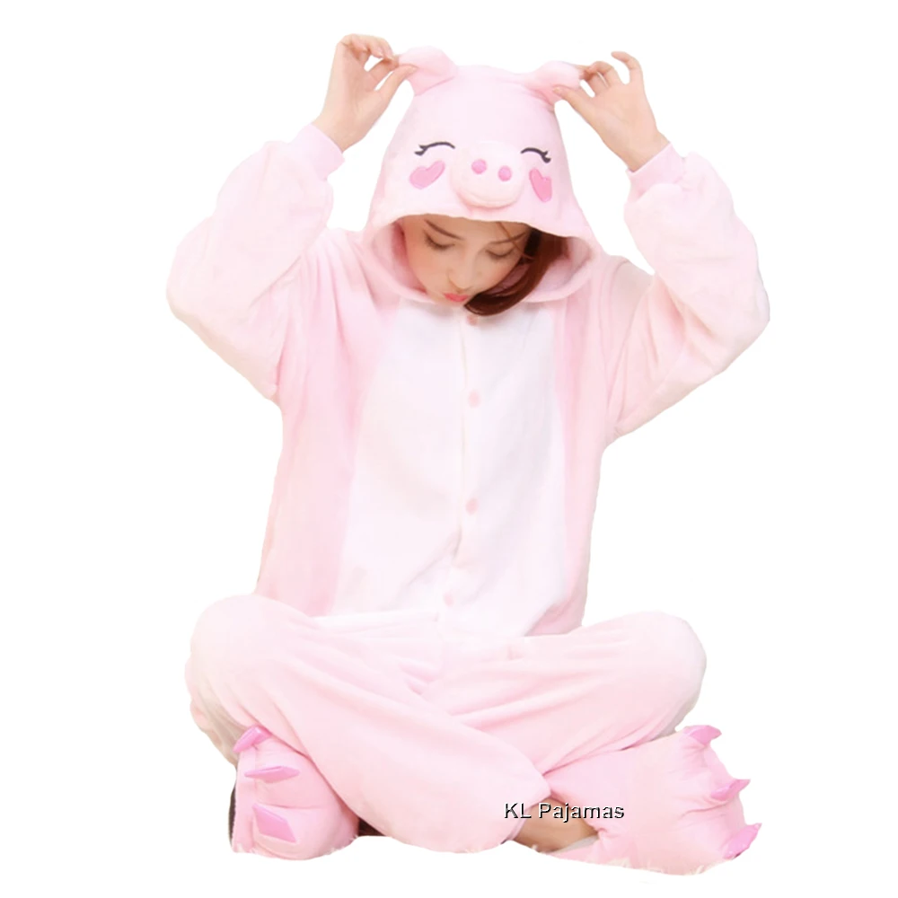 Kigurumi Animal Adults Pig Frog Onesies Women Winter Soft Flannel Pajamas Set Cosplay Costumes Panda Jumpsuit Christmas Gift