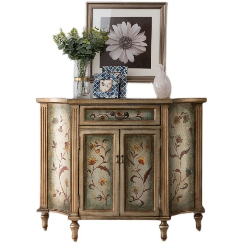 Entrance Cabinet Vintage Painted Aisle Cabinet Solid Wood Sideboard Curio Cabinet