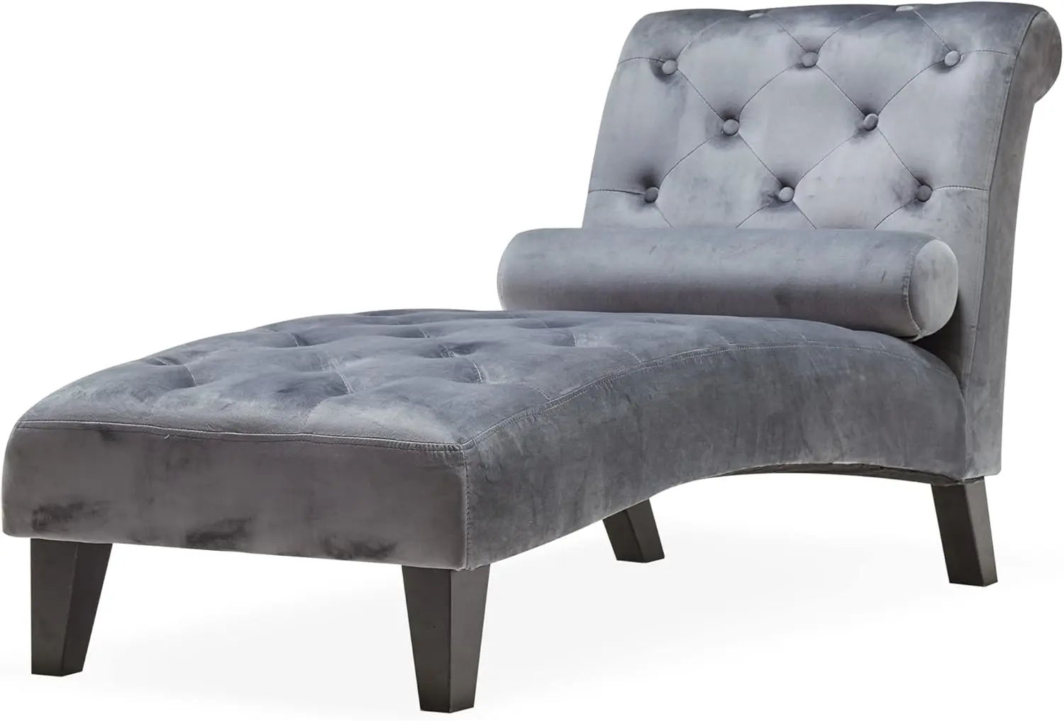 Chaise longue imbottita per interni, divano chaise lounge moderno per il tempo libero, sedile posteriore capitonnè con bottoni e accento coordinato