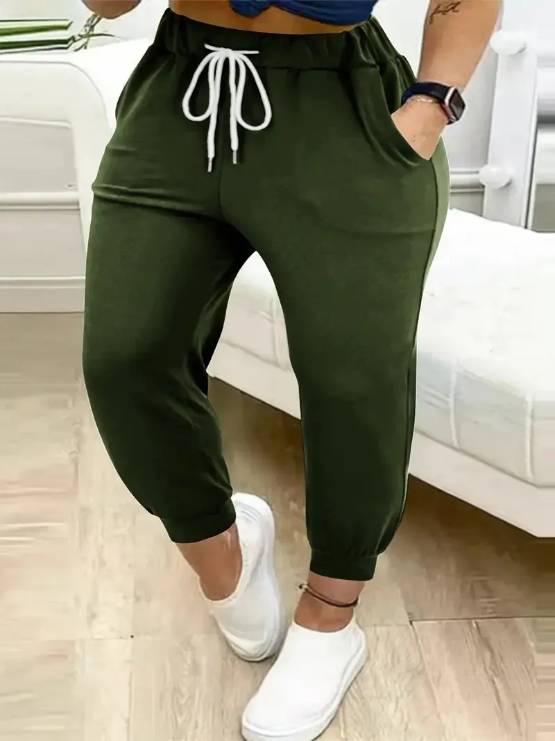 AliExpress European and American cross-border plus size autumn and winter new casual solid color pocket leggings