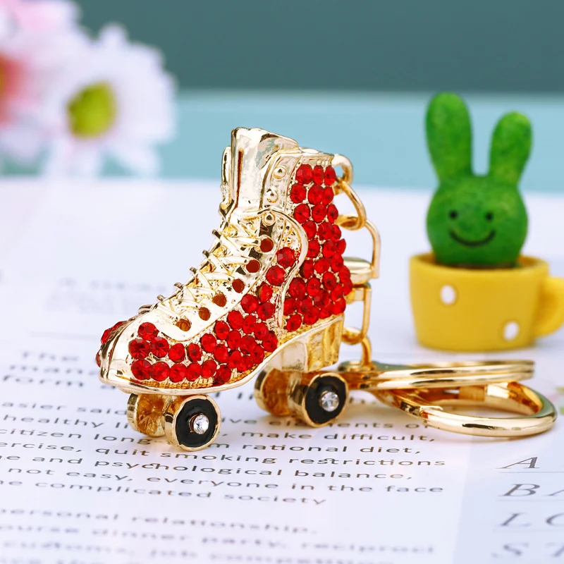 Fashion Keyrings KeyChains Crystal Rhinestone Roller Skates Shoes Key Chains Rings Holder Purse Bag Buckle Pendant