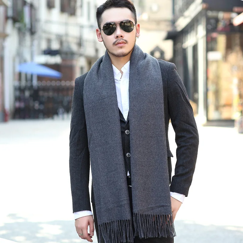 New Artificial Cashmere Scarf Men's Winter Warm Pashmina Shawl Luxury Plain Neck Scarves Outdoor Windproof Birthday Gift For Man