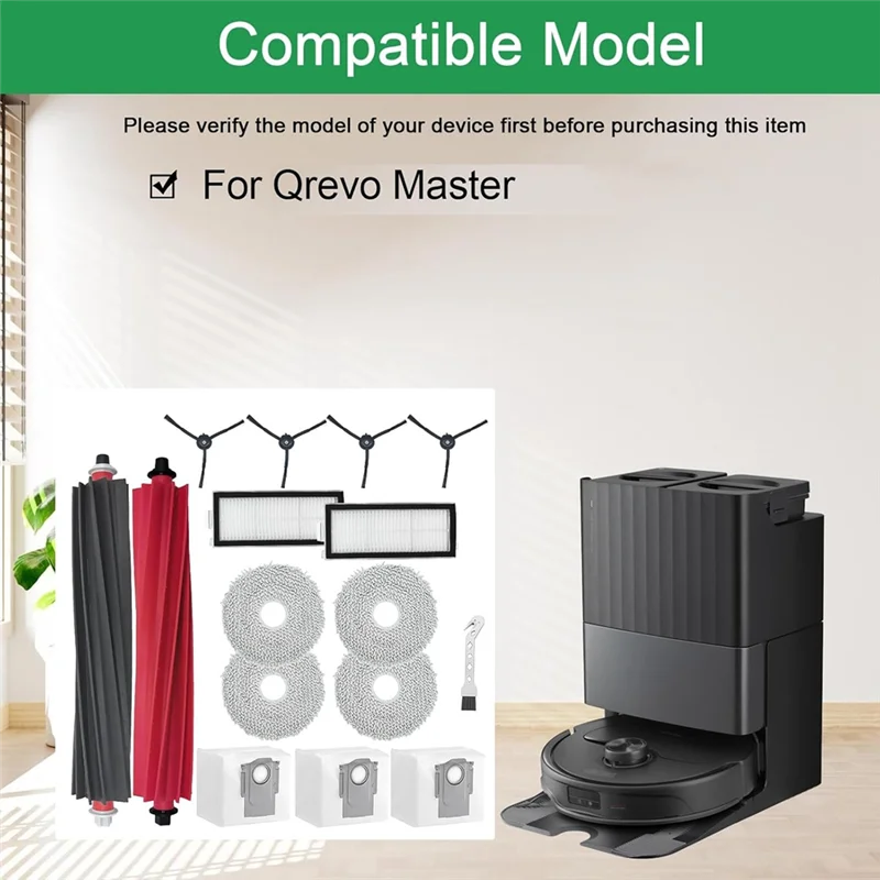 AS94 - Części zamienne do odkurzacza Roborock Qrevomaster: szczotki główne, szczotki boczne, filtry HEPA, nakładki mopujące, worki na kurz