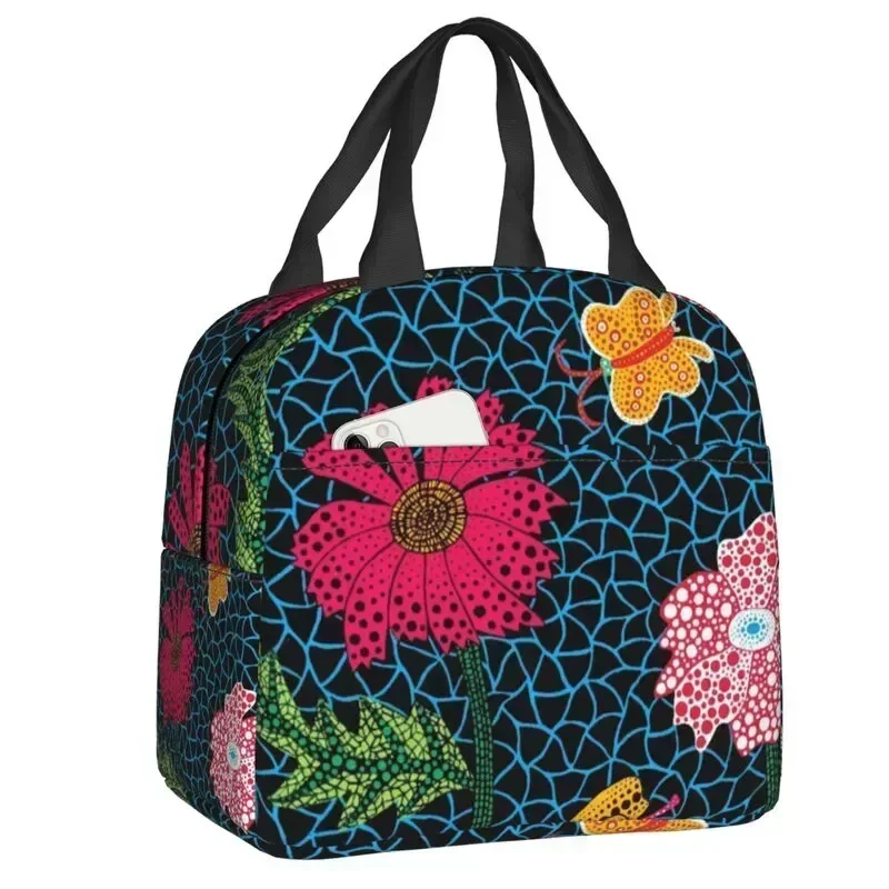 Yayoi Kusama Flowers Insulated Lunch Bag for Women Resuable Abstract Art Cooler Thermal Lunch Box Office Picnic Travel