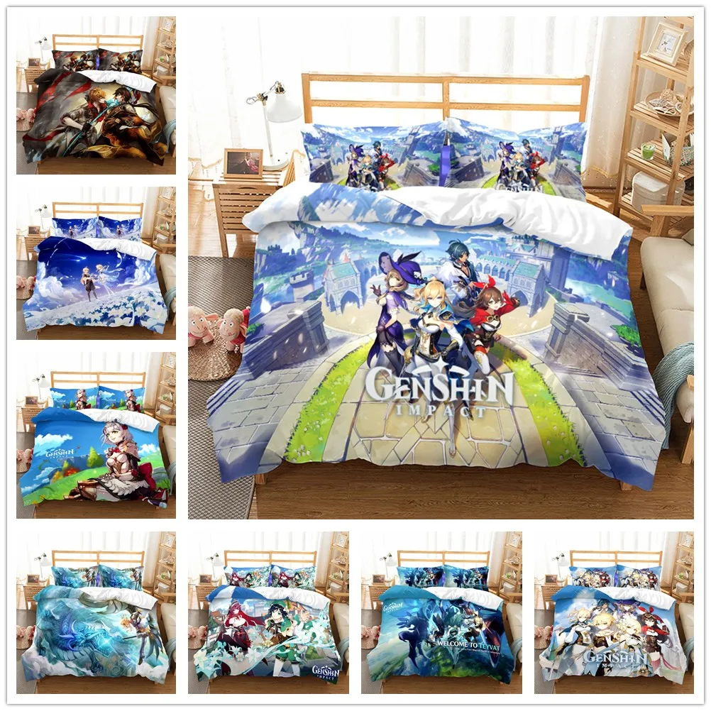 

Pop Game Genshin Impact Duvet Cover Set UK Single Double Queen US Twin Full King Size Animal Bedclothes