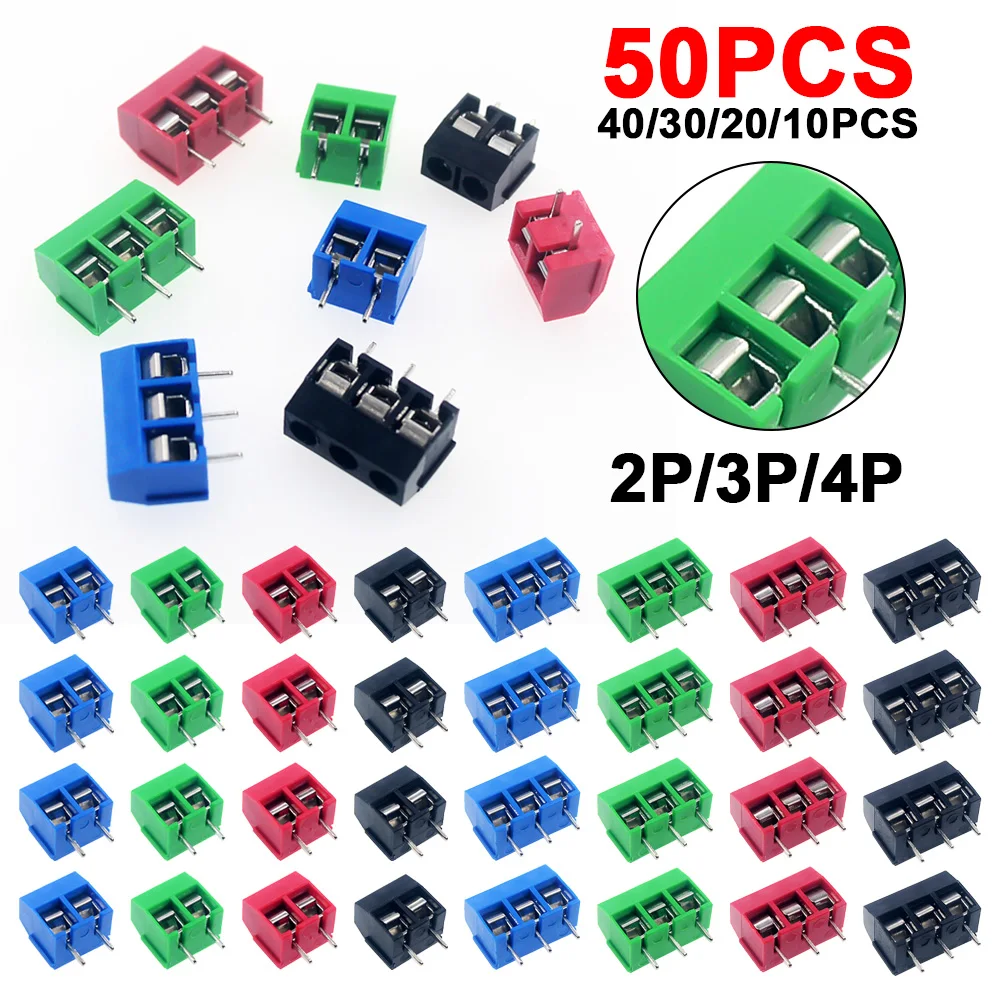 10/50 Stuks Pcb Terminal Block Connector Pitch 5.0Mm Kf301 Rechte Pin 2P 3P Schroef Pcb Terminal Blocks Connector Assortiment Kit