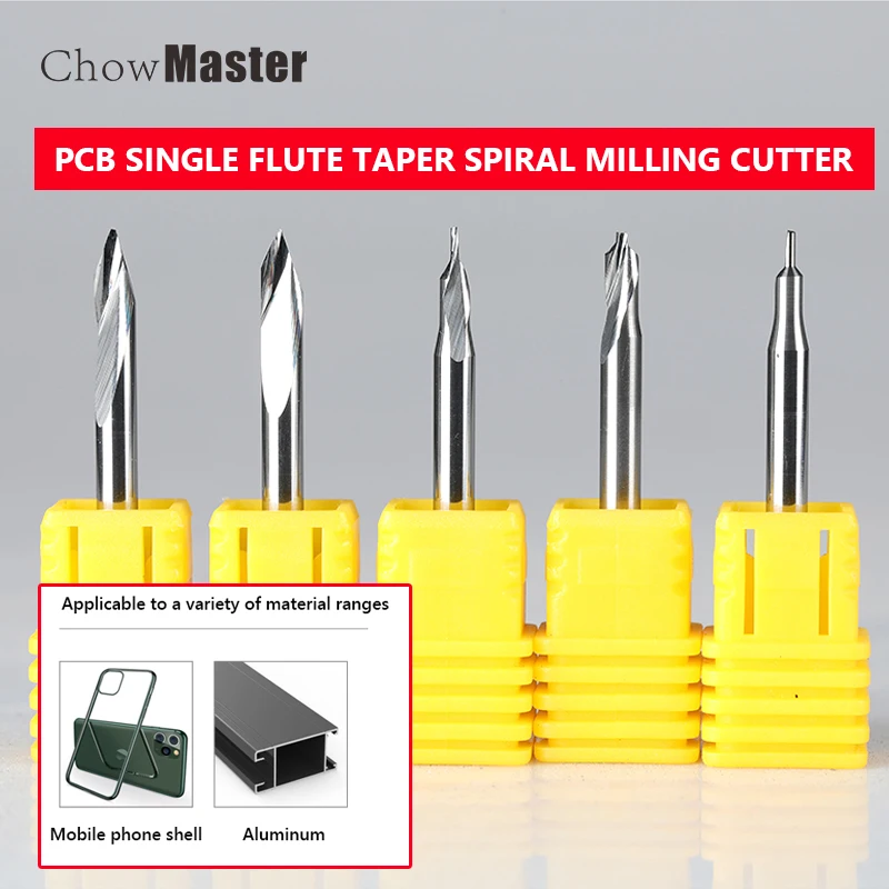 3.175 PCB Single Flute Taper Spiral Milling Cutter Carbide CNC Router Bits One Single Flute End Mill Tools PCB Engraving Bits