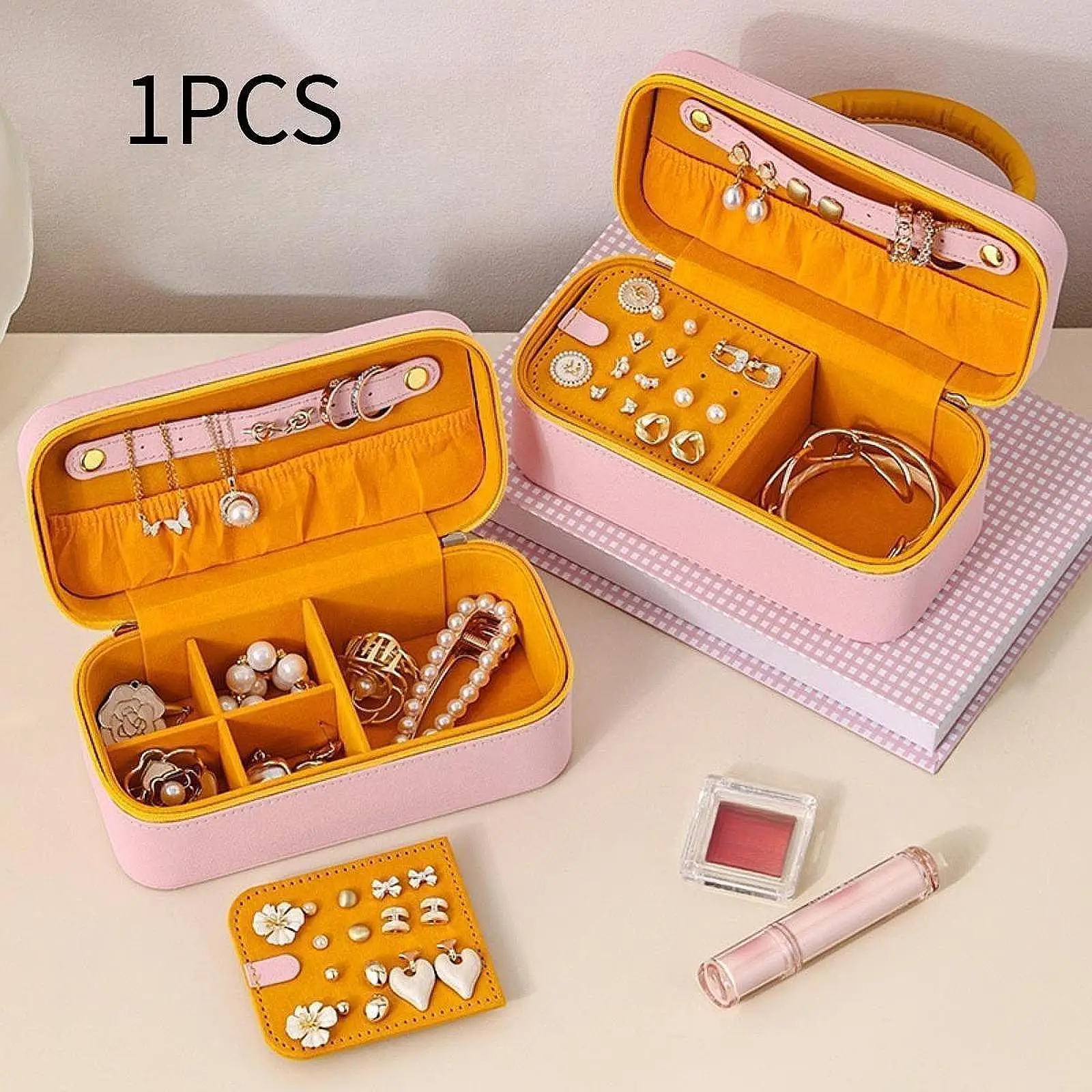 

Hand Held Jewelry Box Earring Box Portable Jewellery Case Jewellery Organiser for Bracelet Necklace Ring Ear Studs Household