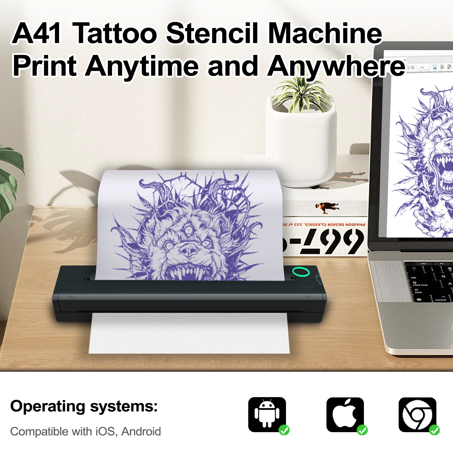 

A41 Tattoo Printer Thermal Portable Wireless Transfer Stencil Paper Photo Bluetooth Machine USE Smartphone Office & A4 PDF