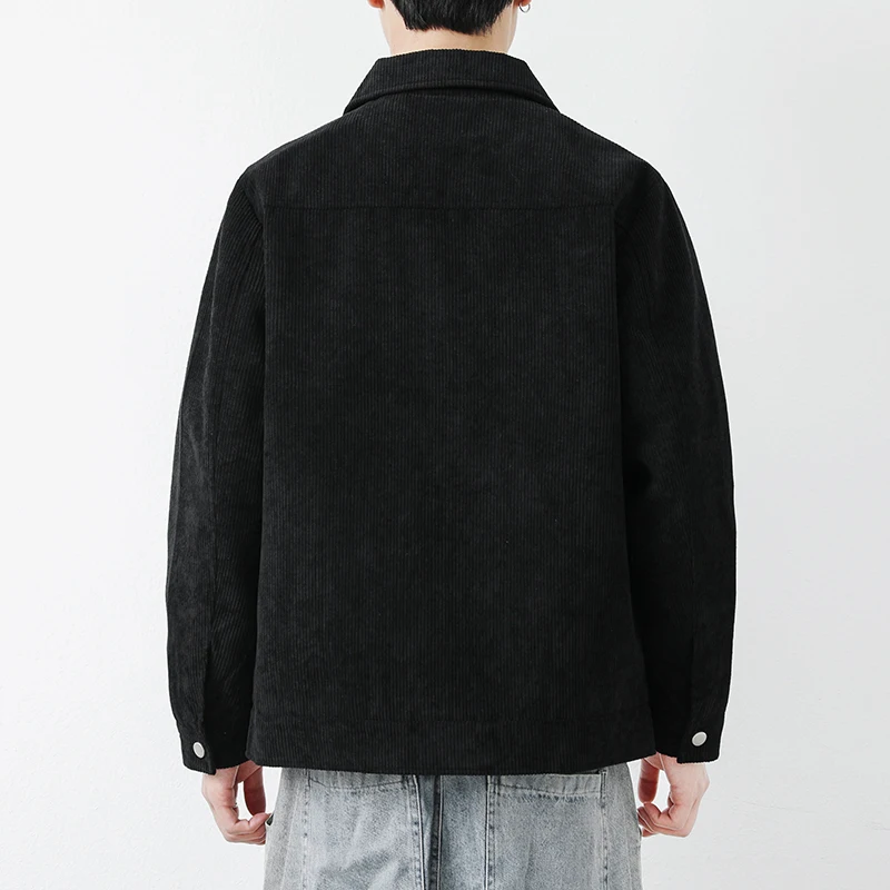 New Korean Spring Autumn Youth Fashion Versatile Corduroy Jacket Men'S Single Breasted Loose Casual Collar Business Style Coat