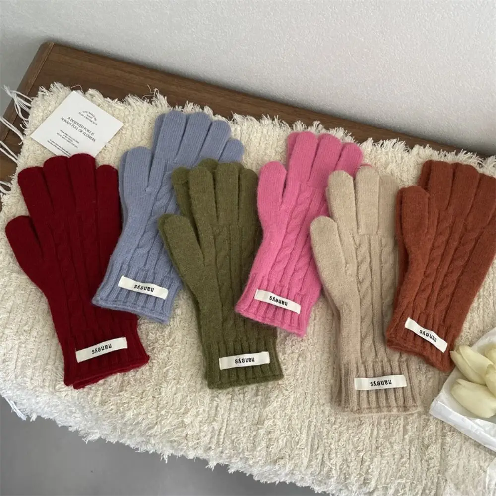 

Kawaii Y2k Lady Finger Gloves Windproof Touchscreen Korean Knitted Gloves Cold-proof Warm Solid Color Gloves Winter