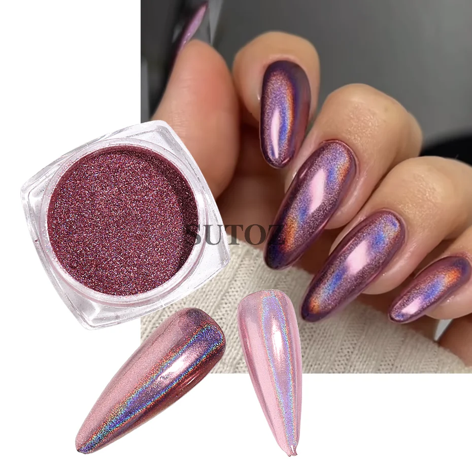 1jar metallische Laser Aurora Chrom Nägel Pulver polarisiert rosa glänzend Glitter magischen Staub kühlen Maniküre Pulver Dekoration LSG-1