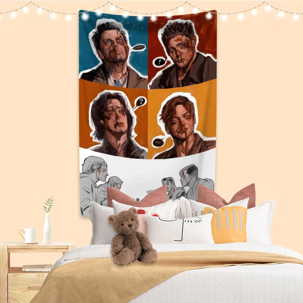 

Classic TV Tapestry Supernatural Sam Dean Castiel Printed Psychedelic Home Decor Bedroom Backdrop Wall Hanging Carpets