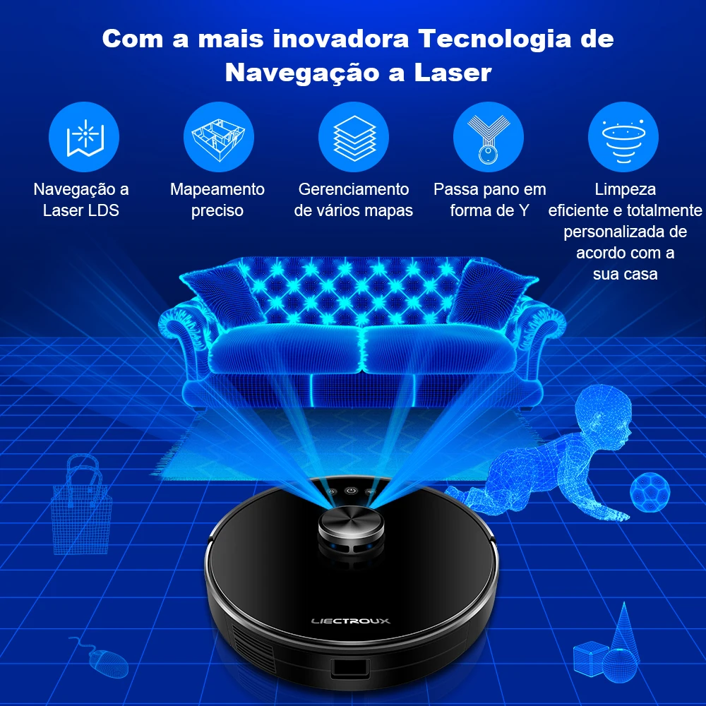 Liectroux-Robot aspirador inteligente XR500, aspiradora Aspies y pasa, paño, navegación láser, aplicación WiFi, se conecta con Alexa