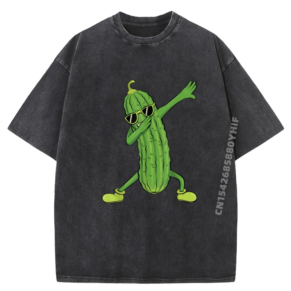 

Dabbing Pickle Dancing Cucumber Lover Funny Gifts Graphic T Shirts Men Oversized Funny Shirt Mens Loose Washed Tshirt