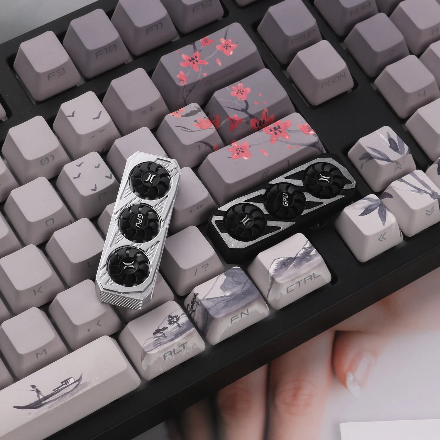1 Piece 3D Printed Resin Rotatable Fan Custom Keycap Graphics Card Theme 2.75U Right Shift for MX Switch Keyboard Gift