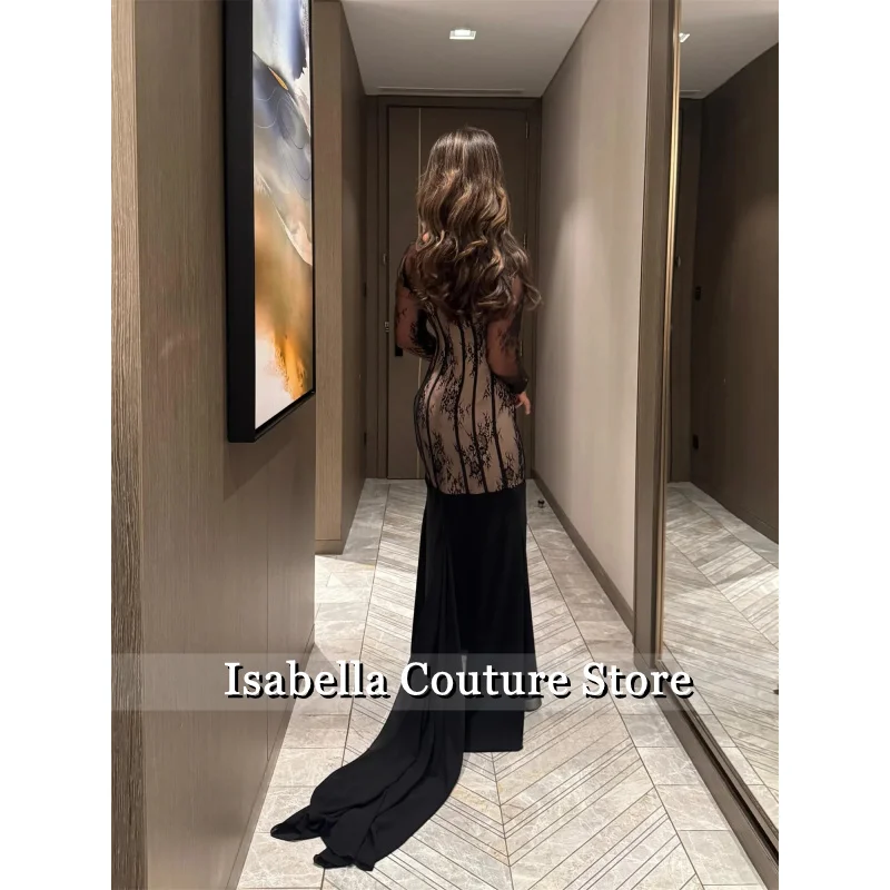 우아한 파티 드레스 2025 맞춤형 여성 이브닝 드레스 레이스 이브닝 가운 블랙 머메이드 프롬 드레스