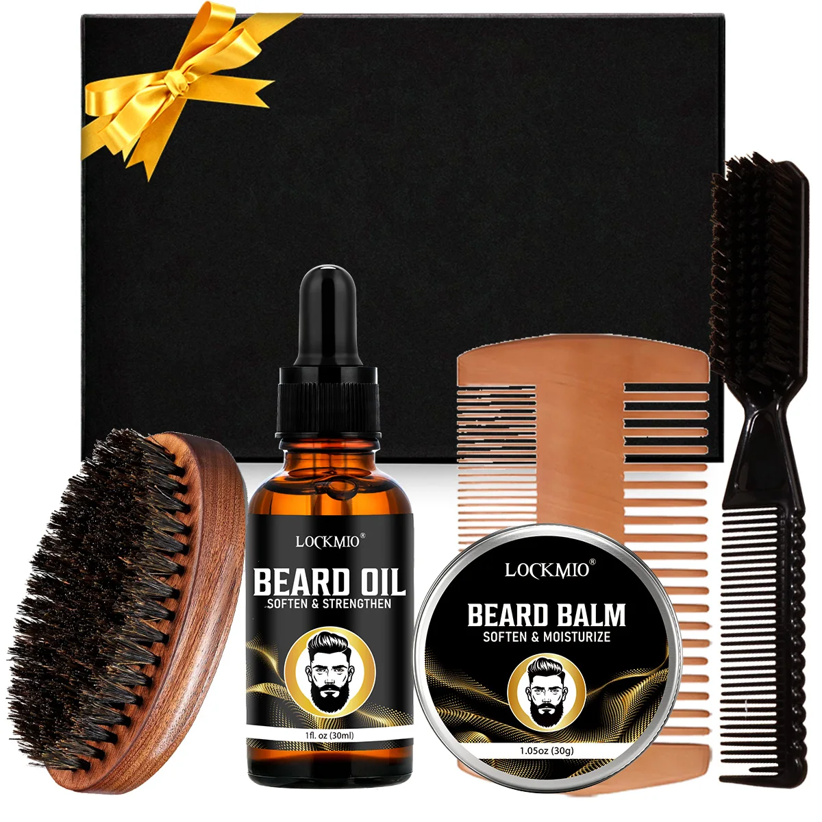 5pcs Beard Growth Kit Men Barbe Hair Enhancerbeard Essentiall Oil Beard care Leave-in Conditioner,Double Sided Comb Beard Cream